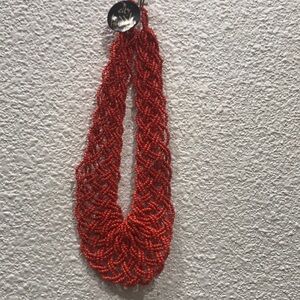 Coral Red Beaded Multi-Strand Necklace - Women Jewelry